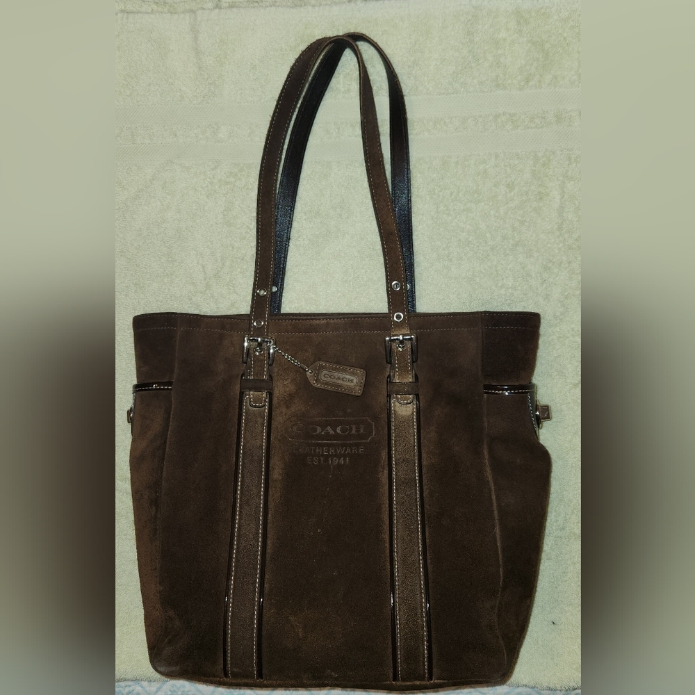 Coach Brown Suede Shoulder Tote Bag